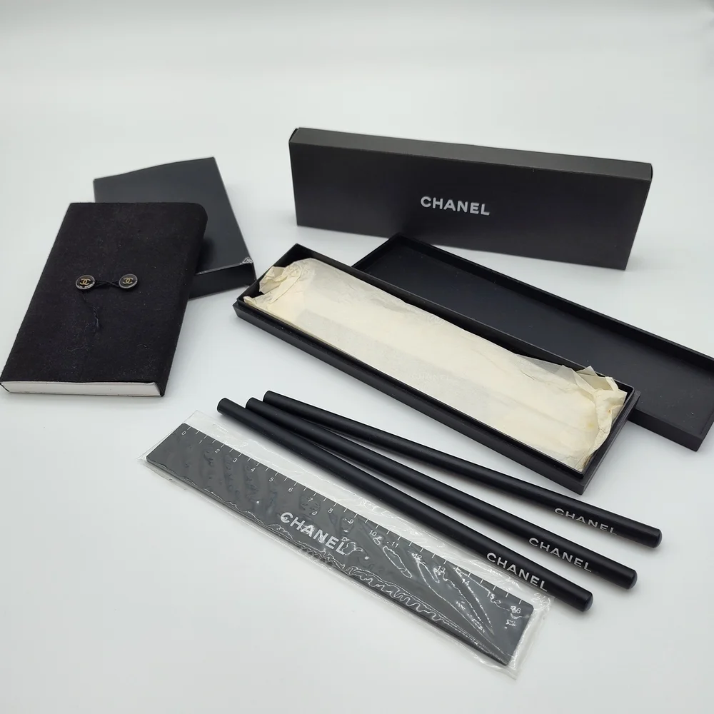 CHANEL Japan Exclusive Stationery Desk Set Notebook Pencils Ruler Boxes NIB